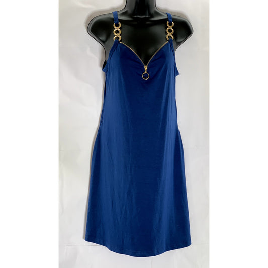 UNBRANDED Women’s Royal Blue O-Ring Sleeveless Front Half-Zip Mini Dress SZ S