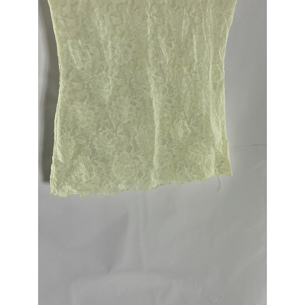 UNBRANDED Women's Cream Lace Floral Scoop-Neck Short Sleeve Top SZ S