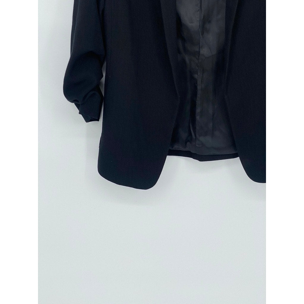 H&M Women's Black Solid Open-Front Long Ruched Sleeve Blazer SZ 6