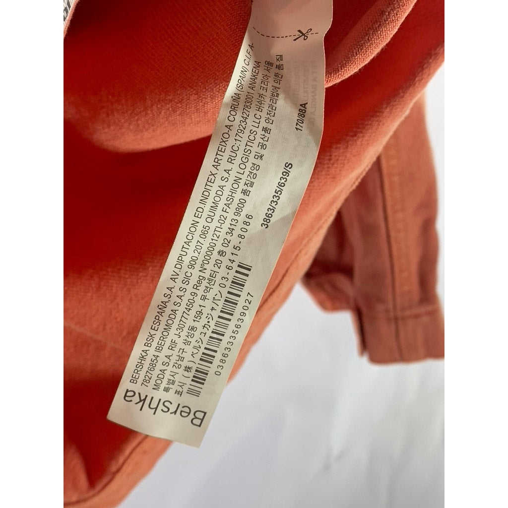 BERSHKA Men's Orange Cotton Four-Pocket Zip-Up Denim Jacket SZ S