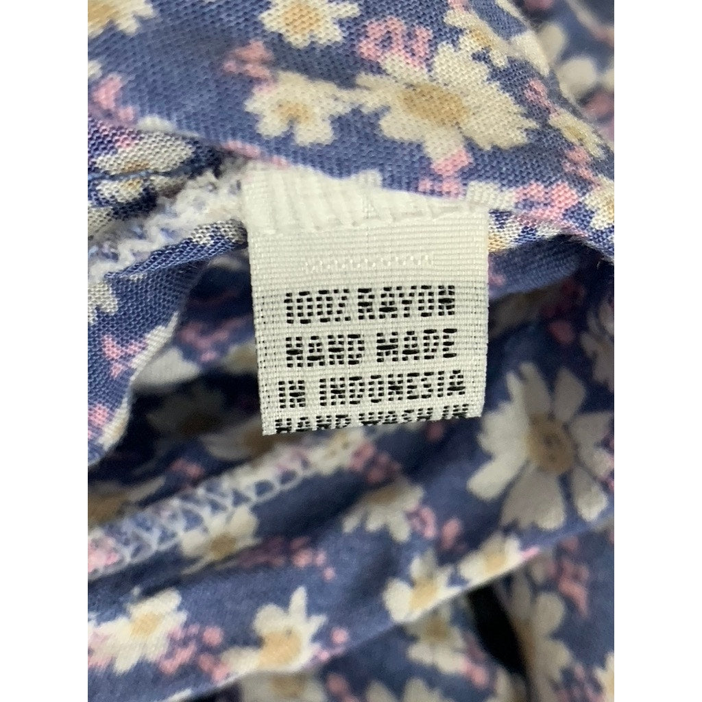 WALKER & WADE Women's Blue Floral Ruffle-Trim V-Neck Wrap Midi Dress SZ XS