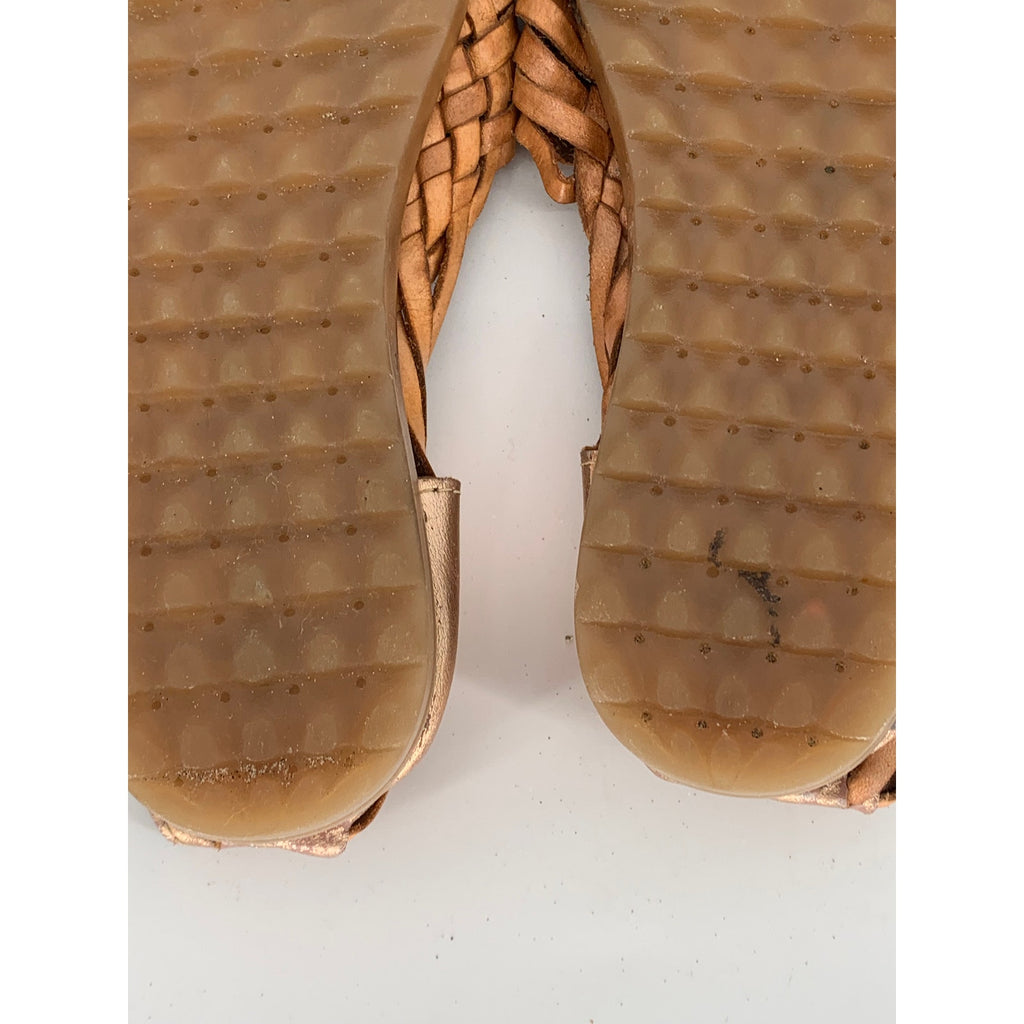 UNBRANDED Women's Brown-Gold Woven Leather Almond-Toe Slip-On Sandals SZ 9