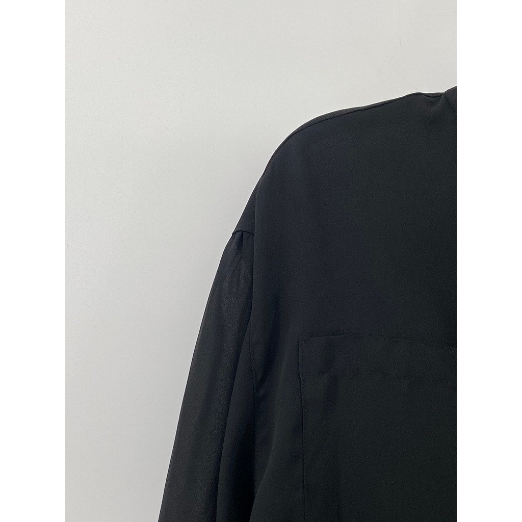 CHAUS Women's Black Sheer Button-Up Long Sleeve Tunic Top SZ 10