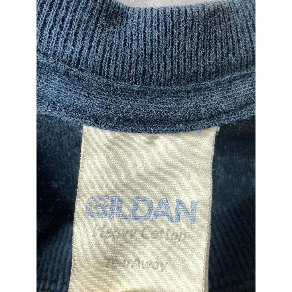 GILDAN Men's Navy Blue Crewneck Graphic Heavy Cotton Short Sleeve T-Shirt SZ S