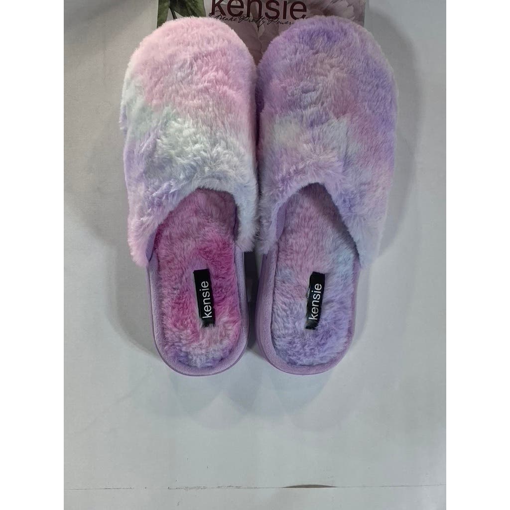 KENISE Women's Blue Multi Comfy Tie-Dye Faux-Fur Memory Foam Slipper SZXL(10/11)