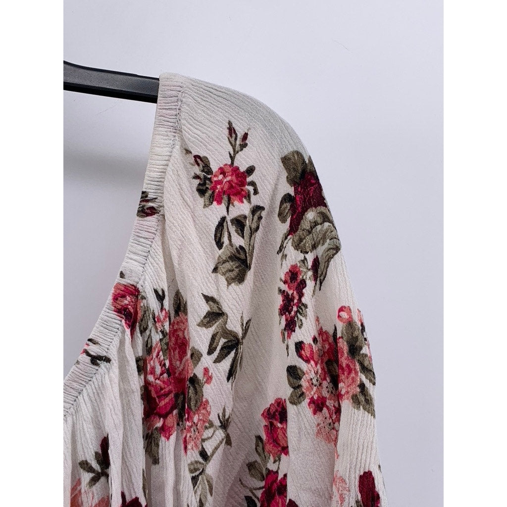 AMBIANCE Women's White-Red Floral Short Sleeve Top SZ 3XL