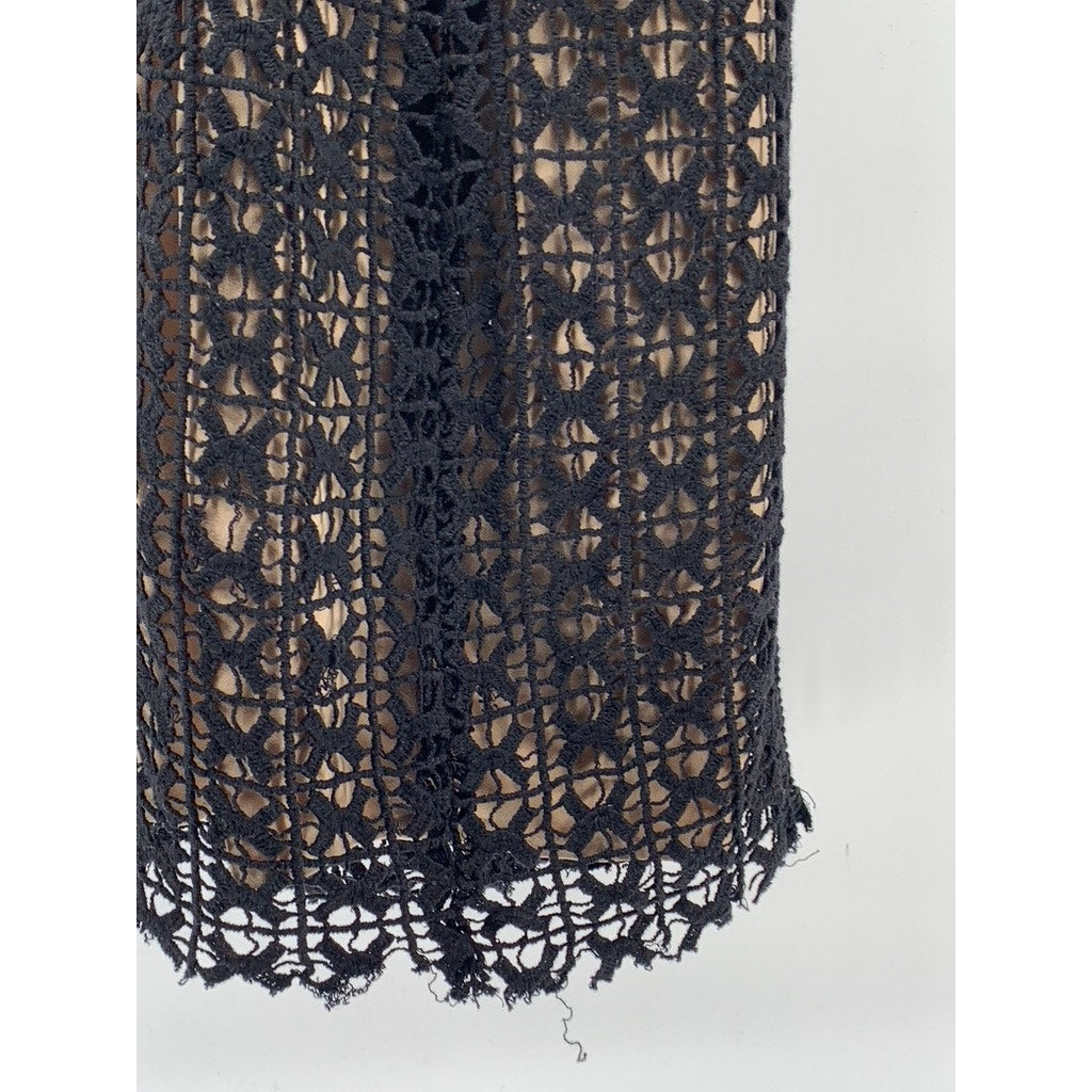 J.O.A LOS ANGELES Women's Black-Beige Spaghetti Strap V-Neck Crochet Dress SZ XS