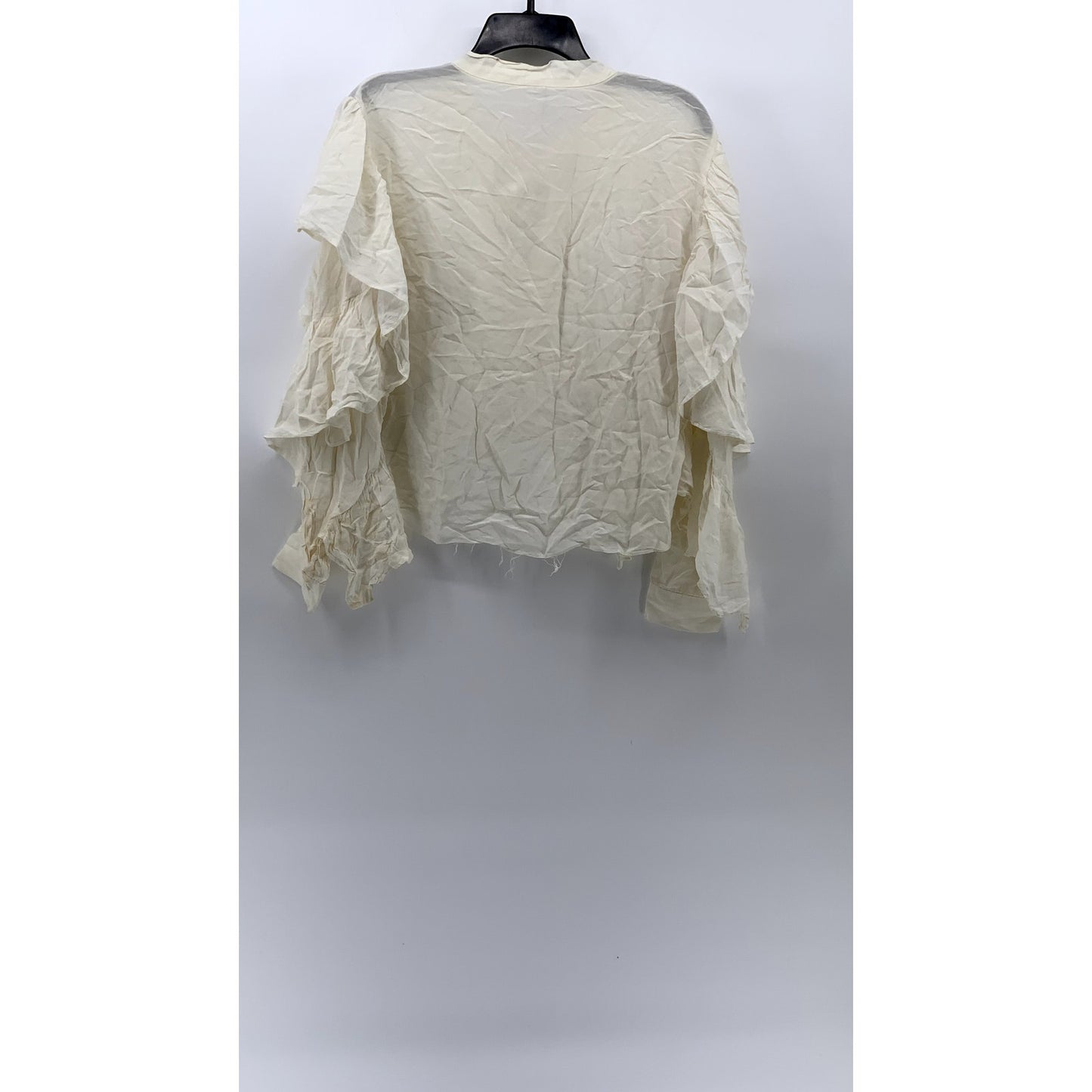 ZARA TRAFALUC COLLECTION Women's Off-White Tie-Neck Long Ruffle Sleeve Top SZ XL