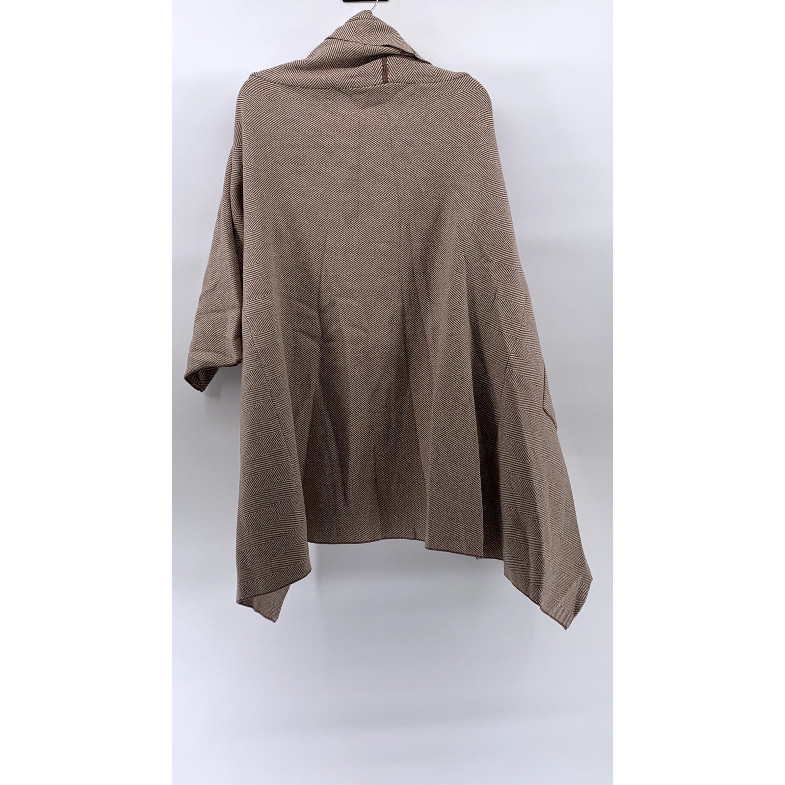 UNBRANDED Women's Brown Herringbone Asymmetrical Hem Open-Front Sweater SZ OS