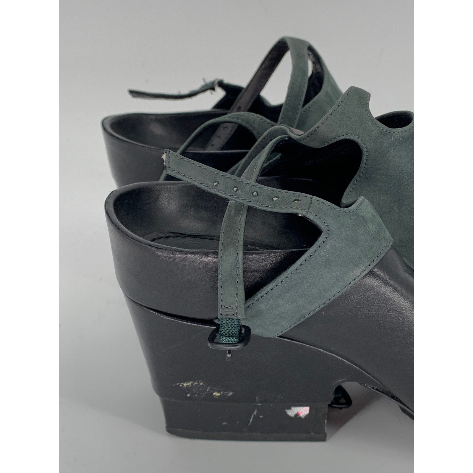 3.1 PHILLIP LIM Women's Washed Black Double Strap Peep-Toe Heeled Shoes SZ 7.5