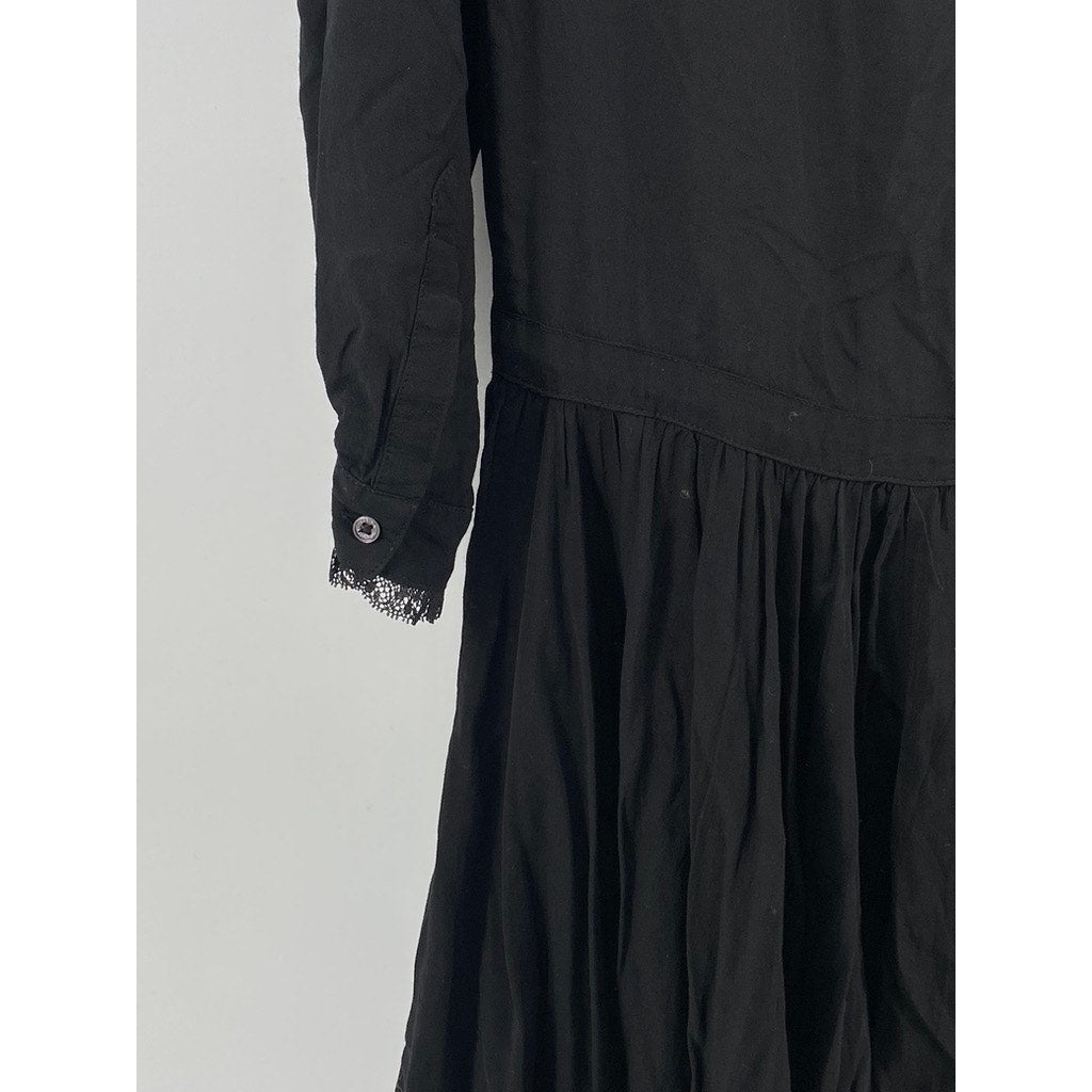 ZADIG  & VOLTAIRE Women's Black Ruffle-Trim Long Sleeve Prairie Knee Dress SZ XS