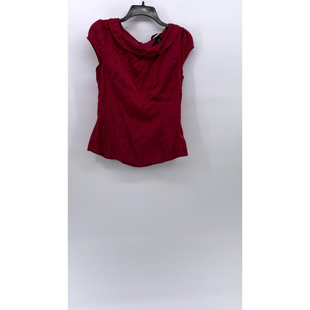 H&M Women's Pink Solid Sailor Collar Short Cap Sleeve Top SZ 8