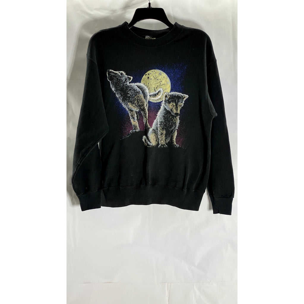 HANES ACTIVEWEAR Women's Vintage Black Wolf Moon Graphic Crewneck Sweatshirt SZM