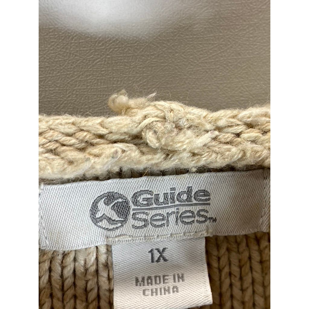 GUIDE SERIES Women's Beige Button Down Ribbed Hooded Sweater SZ 1X