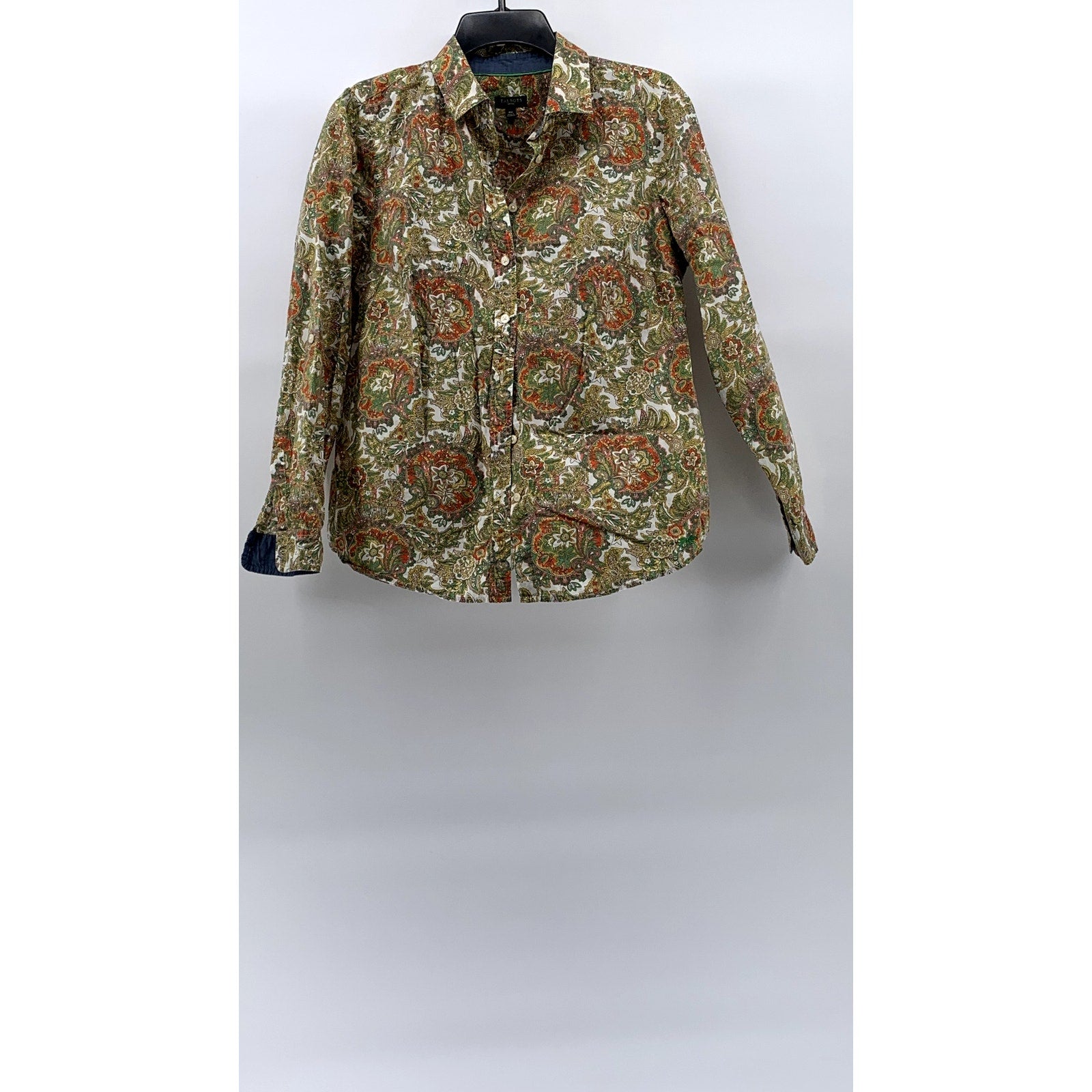 TALBOTS Women’s Petite Tan Multi Floral Print Button-Up Long Sleeve Top SZ 10P