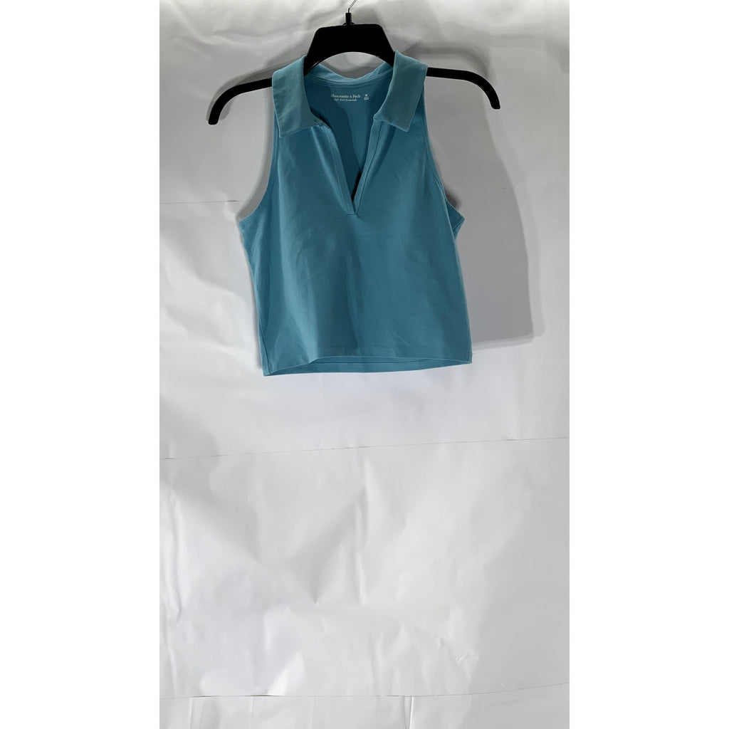 ABERCROMBIE & FITCH Women's Blue Soft Sleeveless Soft A&F Polo Crop Top SZ M