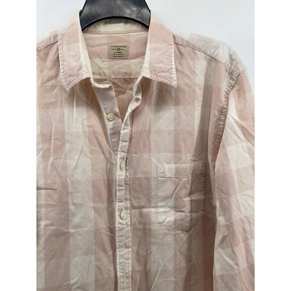 J.CREW Men's White-Pink Vintage Check Cotton Button-Up Long Sleeve Shirt SZ L