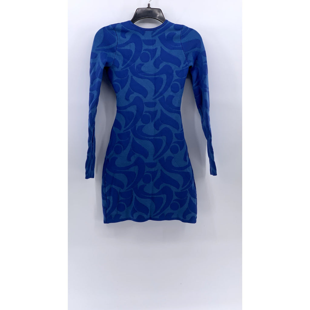 THE WOLF GANG Women's Blue Swirl Print Scoop-Neck Cutout Bodycon Mini Dress SZXS