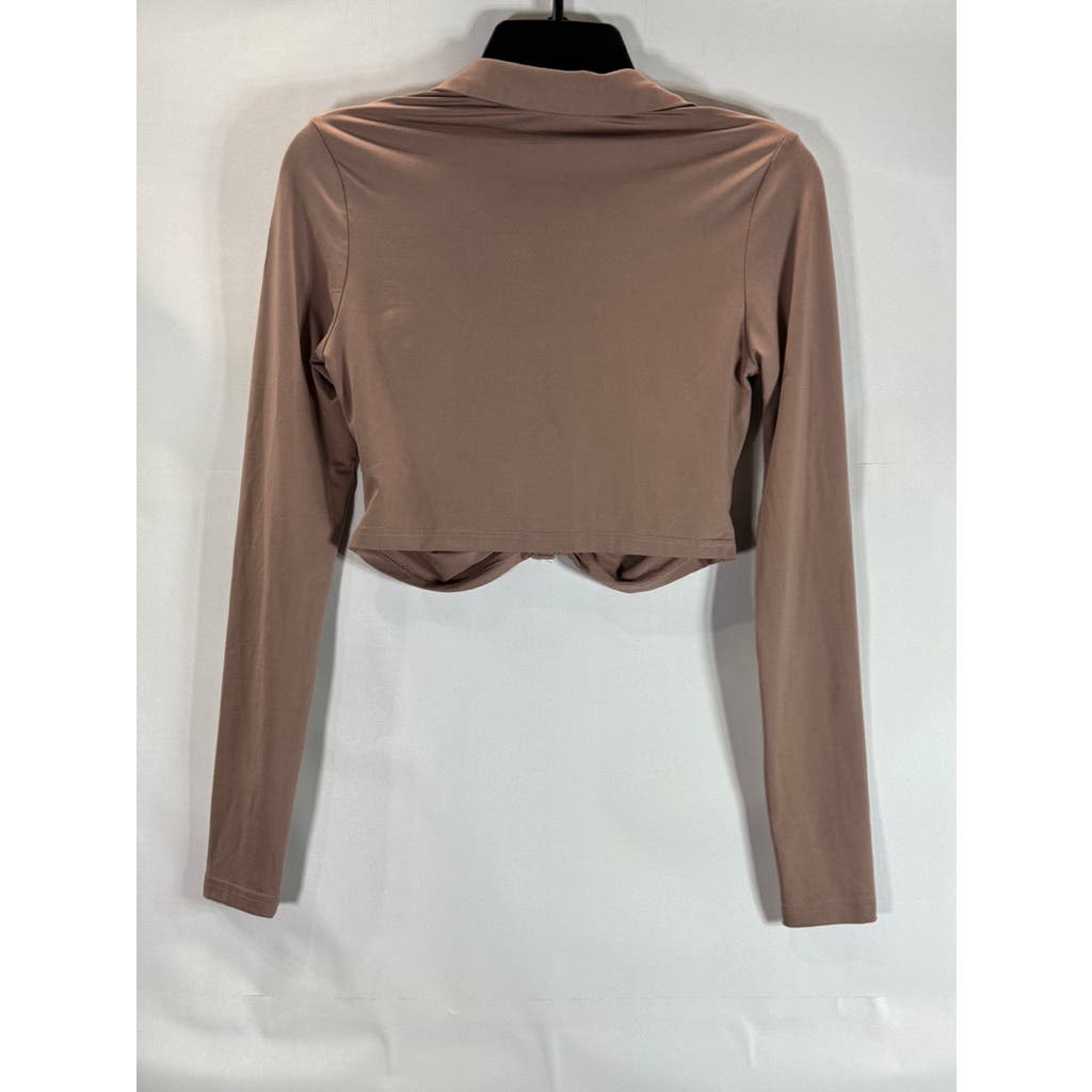 EDIT by NINE Women's Long Sleeve Knit Cropped Ruched Snap Button Top SZ M