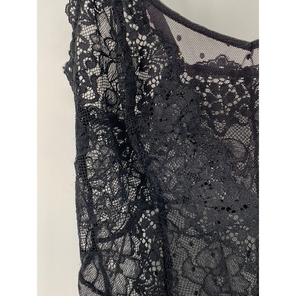 HONEYDEW INTIMATES Women's Black Lace Spaghetti Strap V-Neck Bodysuit SZ M