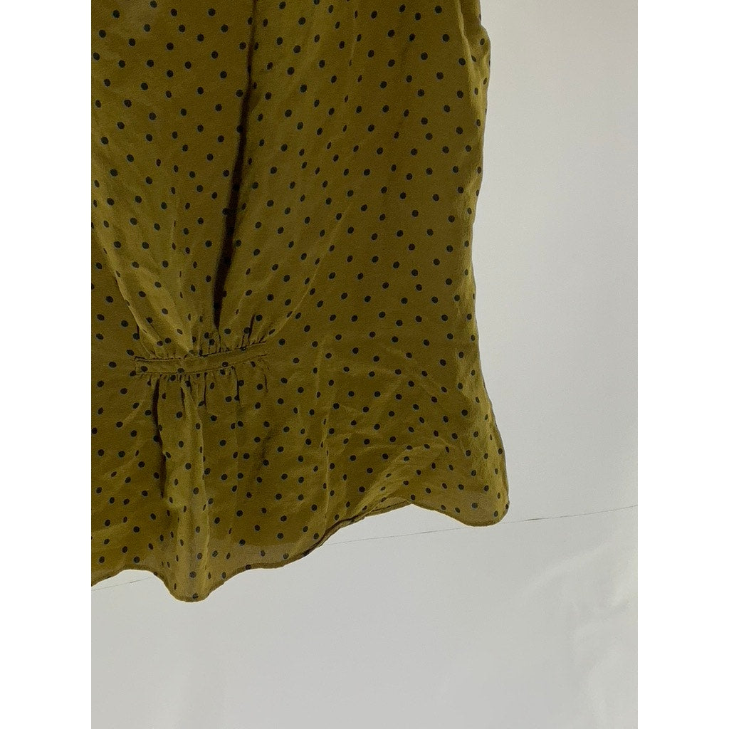 MADEWELL Women's Dark Green Polka Dot Silk Carmelina Flutter-Sleeve Top SZ 0