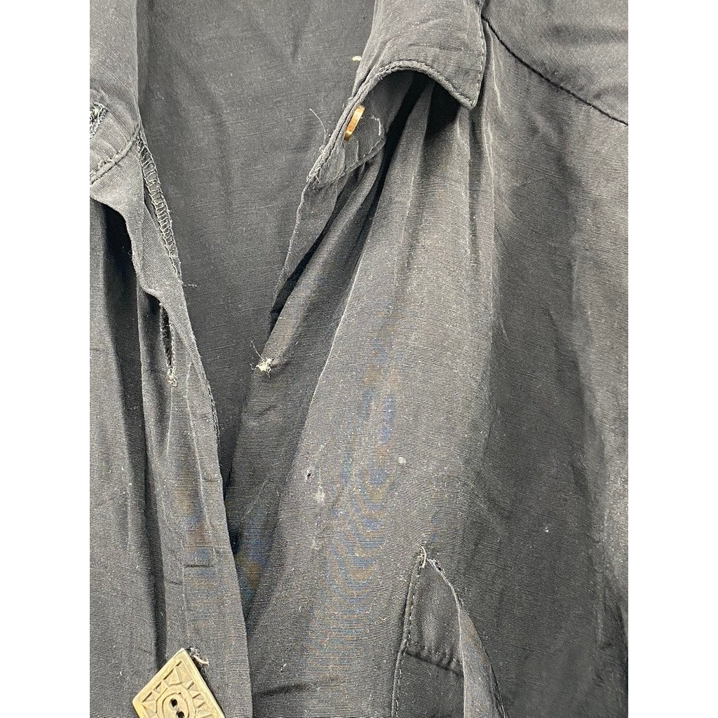 ARDMORE Women's Vintage Black Solid Button-Up Long Sleeve Top SZ M