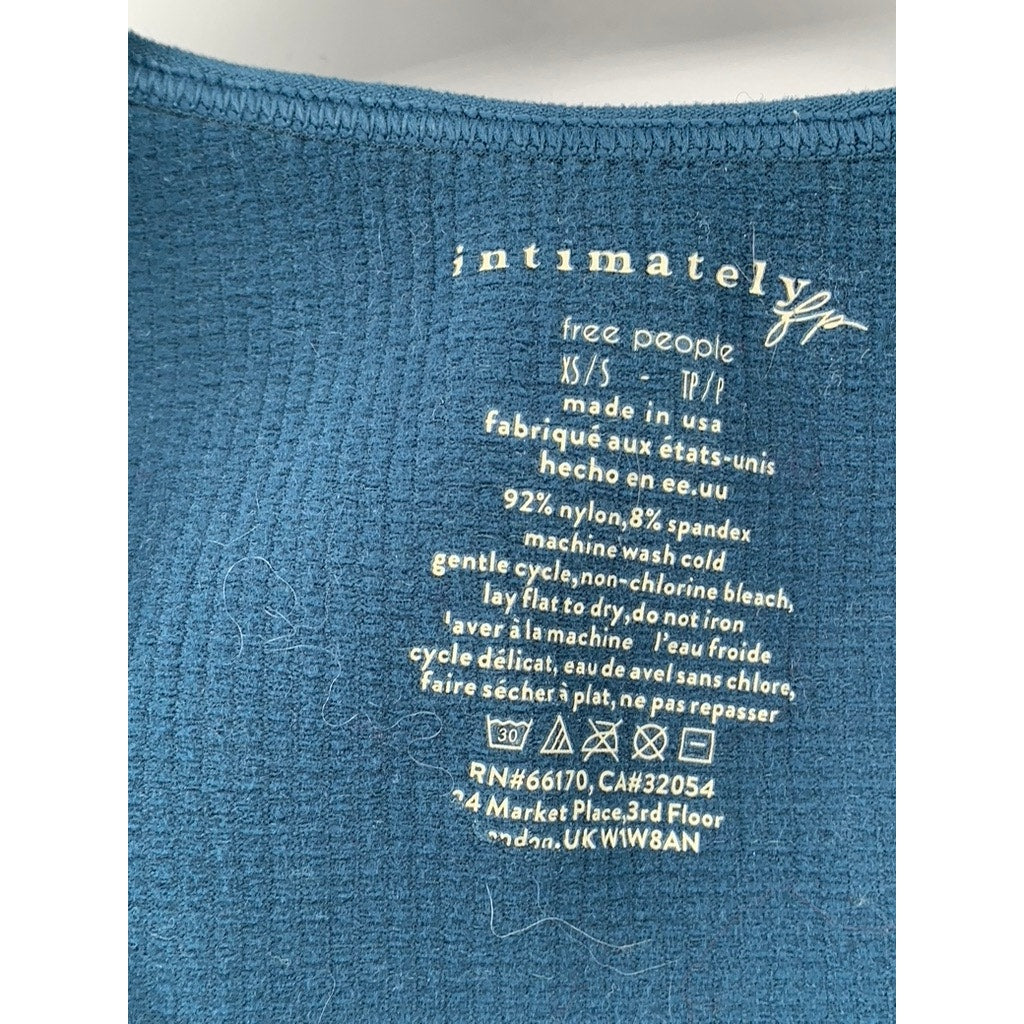 FREE PEOPLE INTIMATELY Women's Blue Ribbed V-Neck Cap Sleeve Bodysuit SZ XS/S