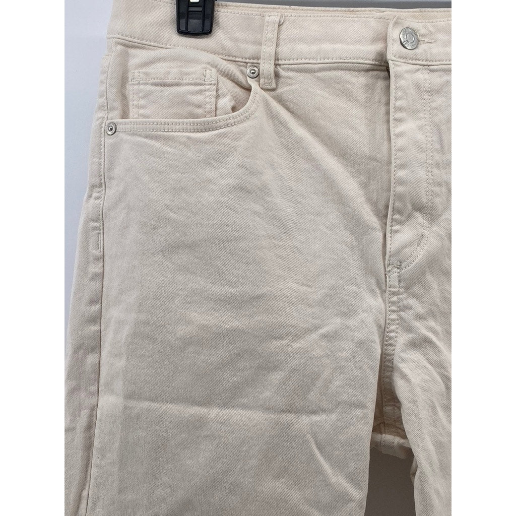 LOFT Women's Off-White Denim The Straight Cropped Jeans SZ 12/31