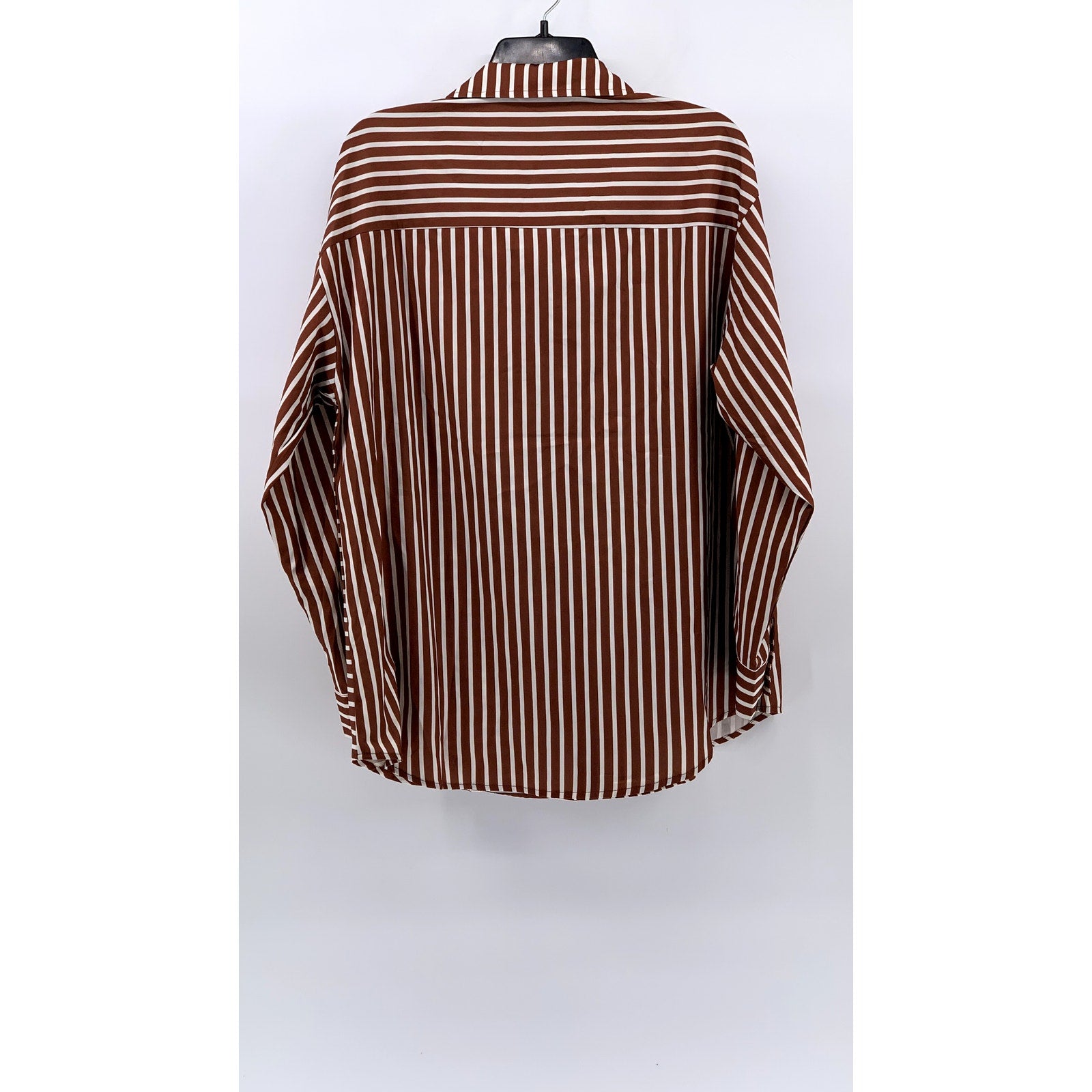 UNBRANDED Women's Brown-White Striped Button-Up Top SZ S