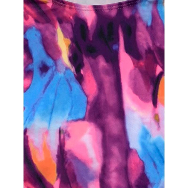 MATTE COLLECTION Women's Pink-Blue Tie-Dye Crewneck Long Sleeve Swim Top SZ M