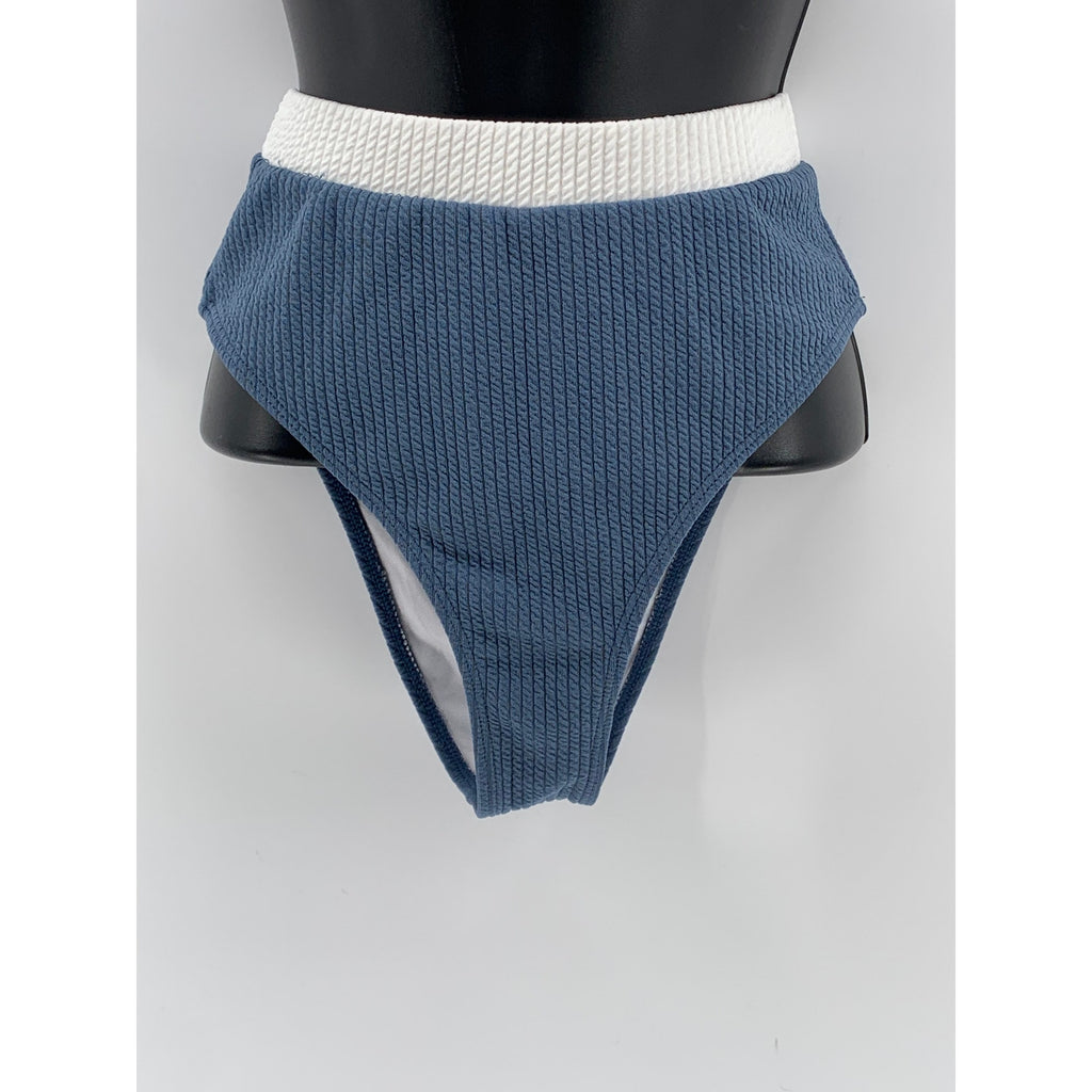 UNBRANDED Women's Dusty-Blue Ribbed Bralette High-Rise Bikini Set SZ S