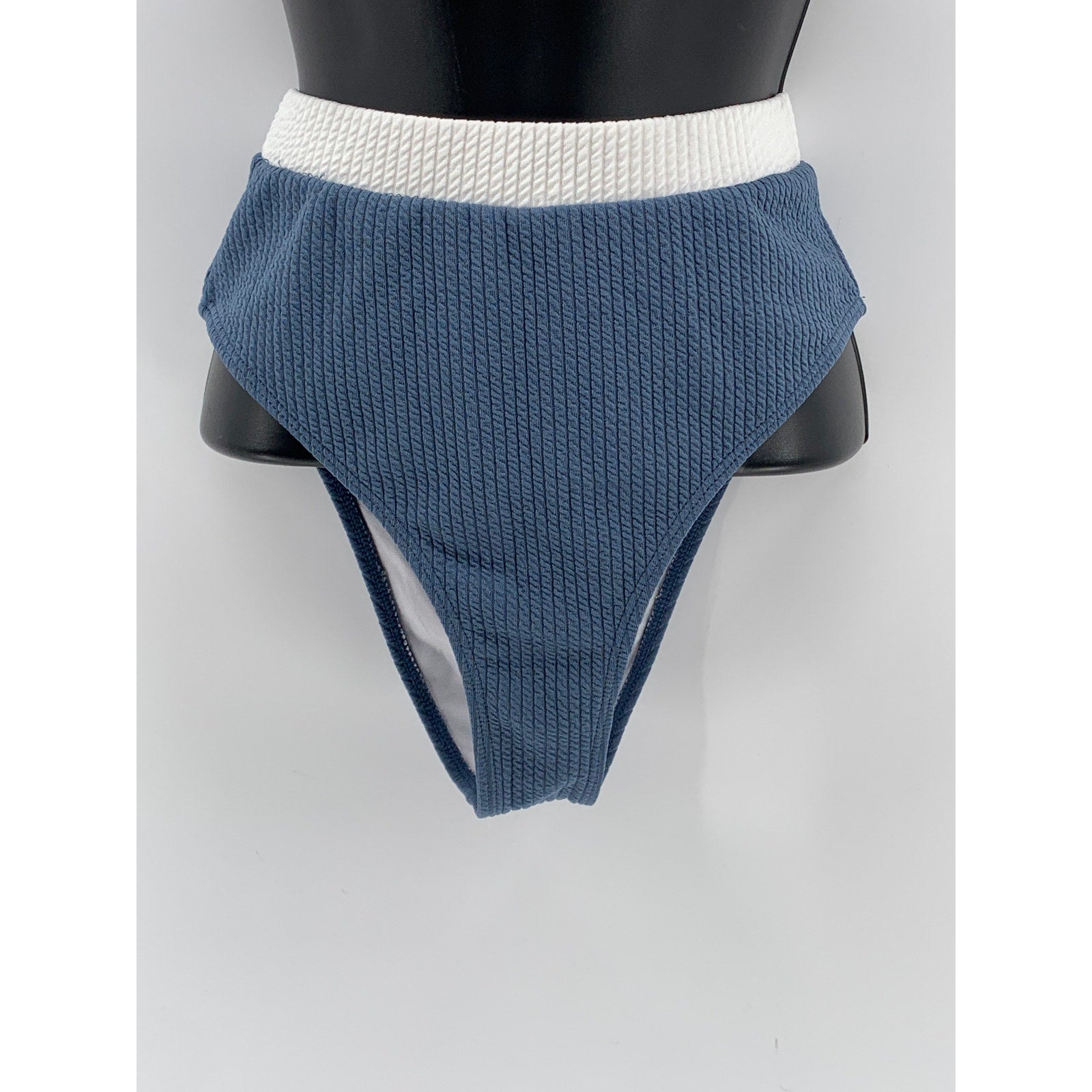 UNBRANDED Women's Dusty-Blue Ribbed Bralette High-Rise Bikini Set SZ S