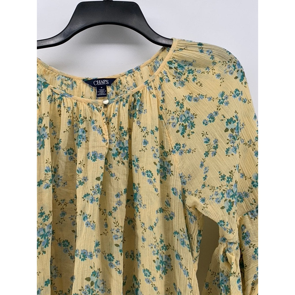 CHAPS Women's Yellow Floral Ruffle Sleeve Top SZ M