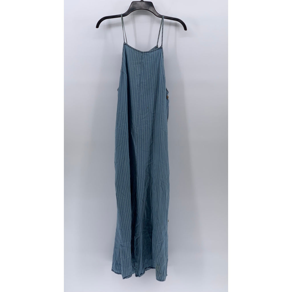 THE IMPECCABLE PIG Women's Blue Striped Side-Button Midi Dress SZ L