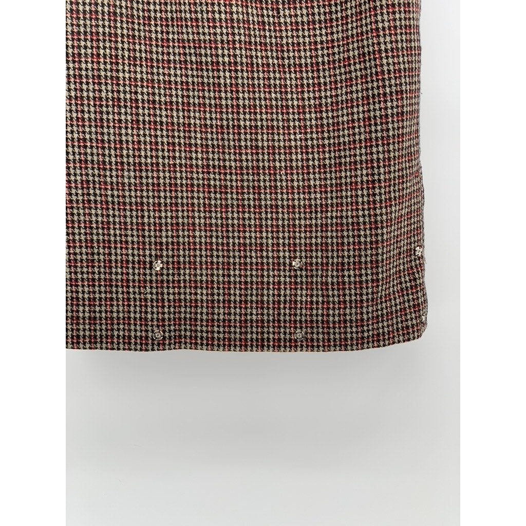 ABCHICBYAB Women's Brown Houndstooth Straight Knee Length Skirt SZ L