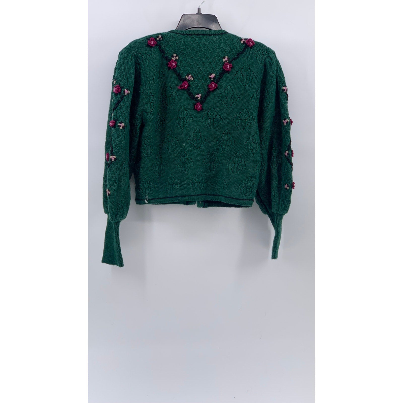 CARROLL REED Women's Vintage 70's Green 3D Floral Knit Button-Up Cardigan SZ S