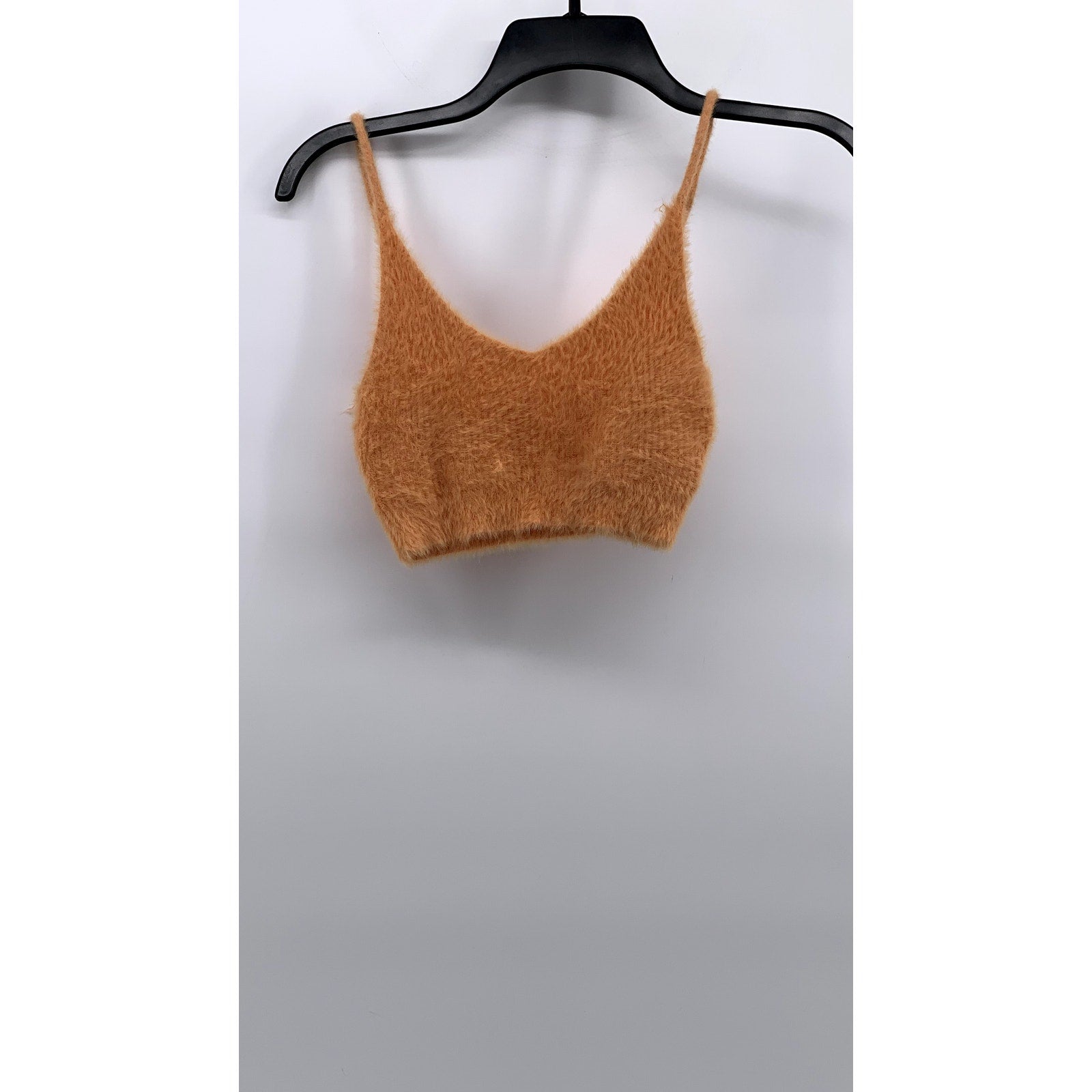 FOR LOVE & LEMONS Women's Peach Fuzzy Scoop-Neck Spaghetti Strap Crop Top SZ S