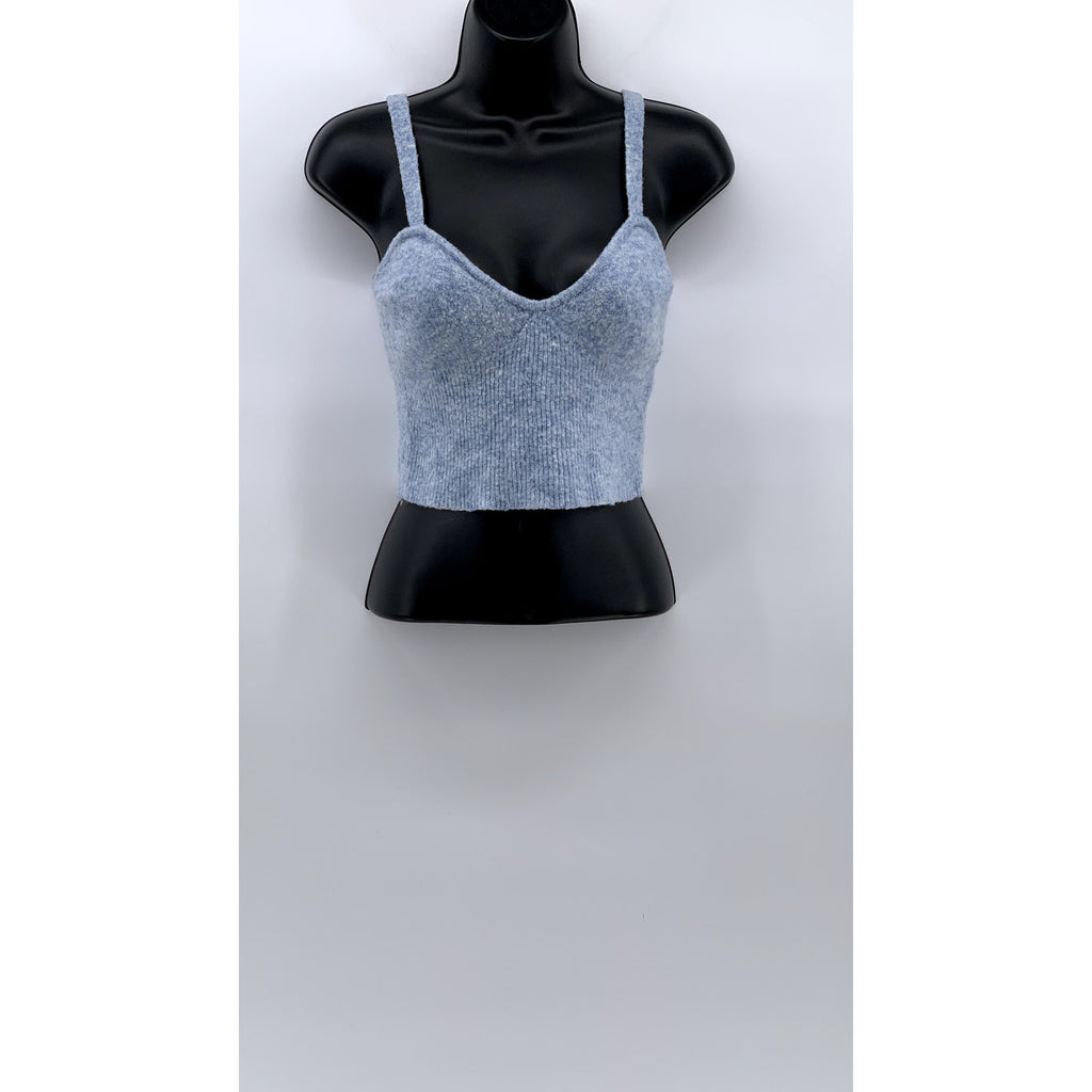 BERSHKA Women's Heather Blue Sweetheart Soft Knit Sleeveless Crop Top SZ L