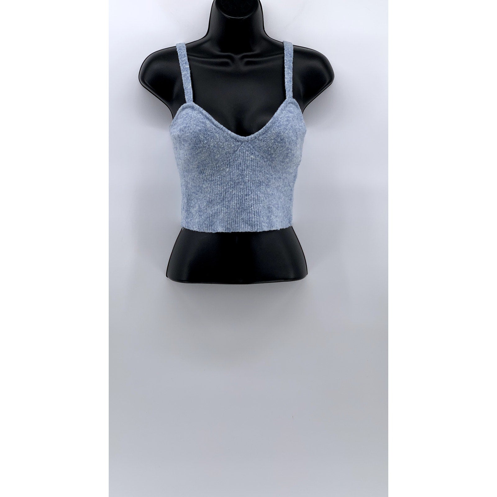 BERSHKA Women's Heather Blue Sweetheart Soft Knit Sleeveless Crop Top SZ L