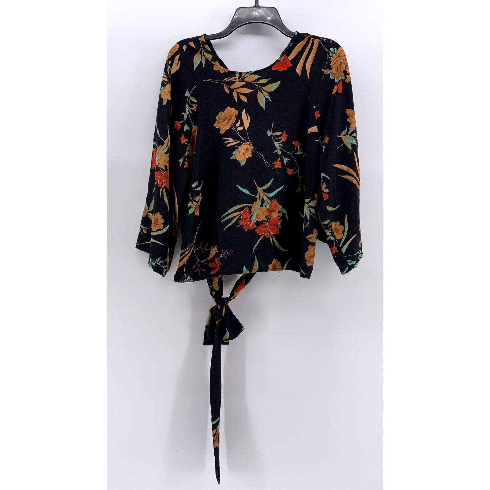CODE X MODE Women's Black Floral Tie-Back 3/4 Sleeve Top SZ XL