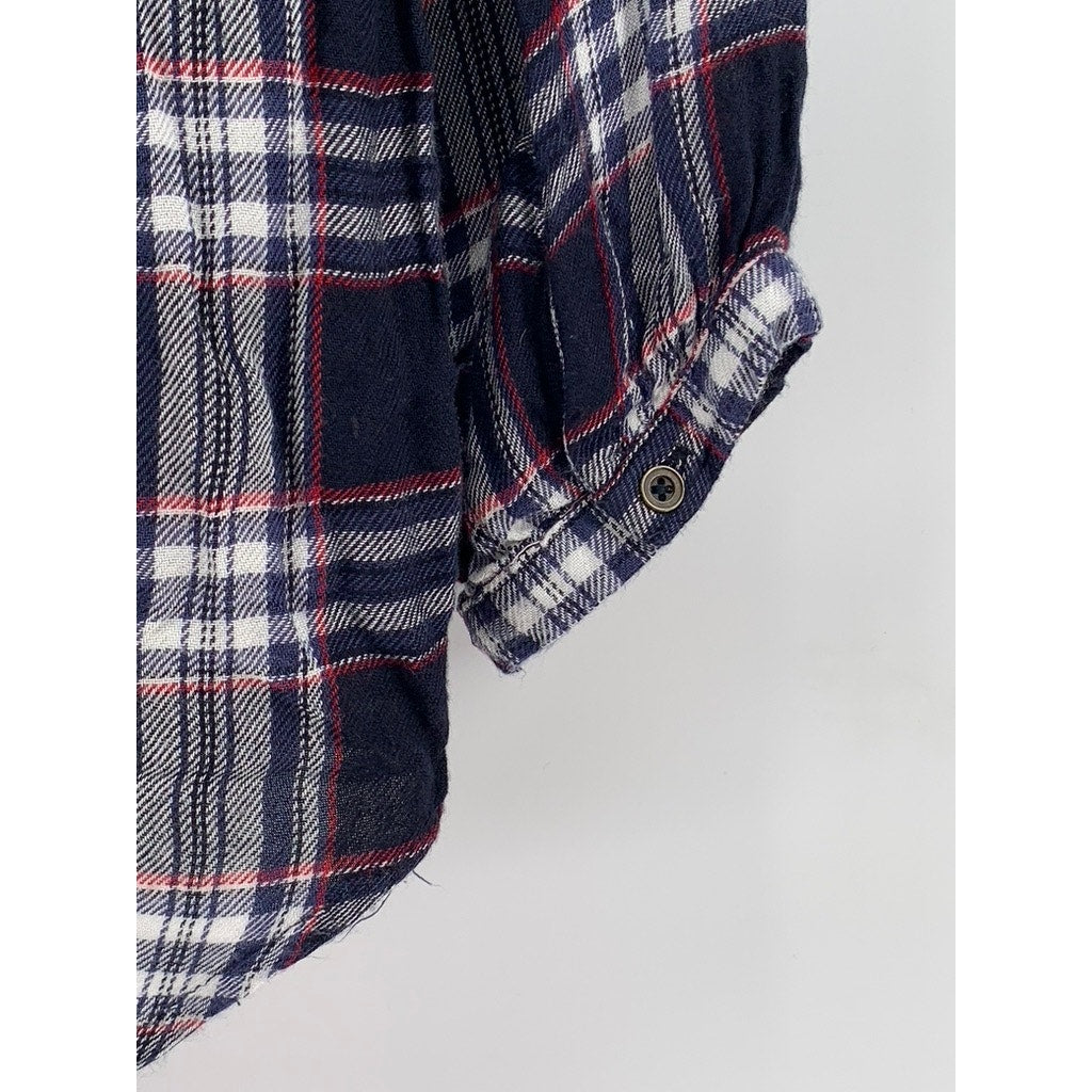 KNOX ROSE Women's Blue-Red Embroidered Popover Long Sleeve Flannel Top SZ L