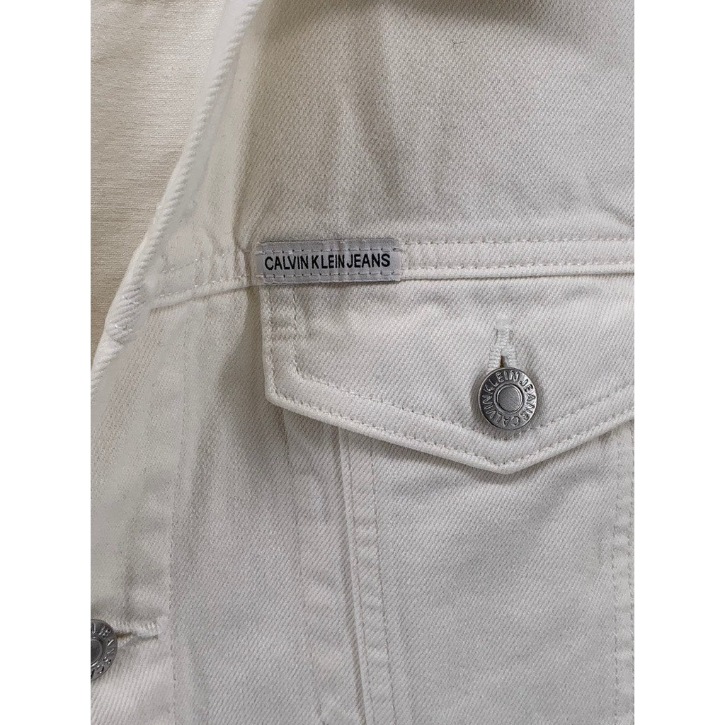 CALVIN KLEIN JEANS Men's White Denim  Button-Up Long Sleeve Trucker Jacket SZ L