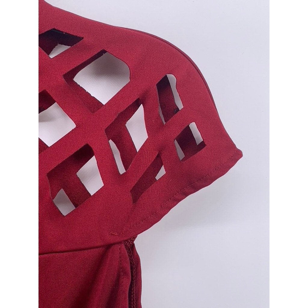 UNBRANDED Women's Burgundy Cutout Mock-Neck Cap Sleeve Bodysuit SZ XL
