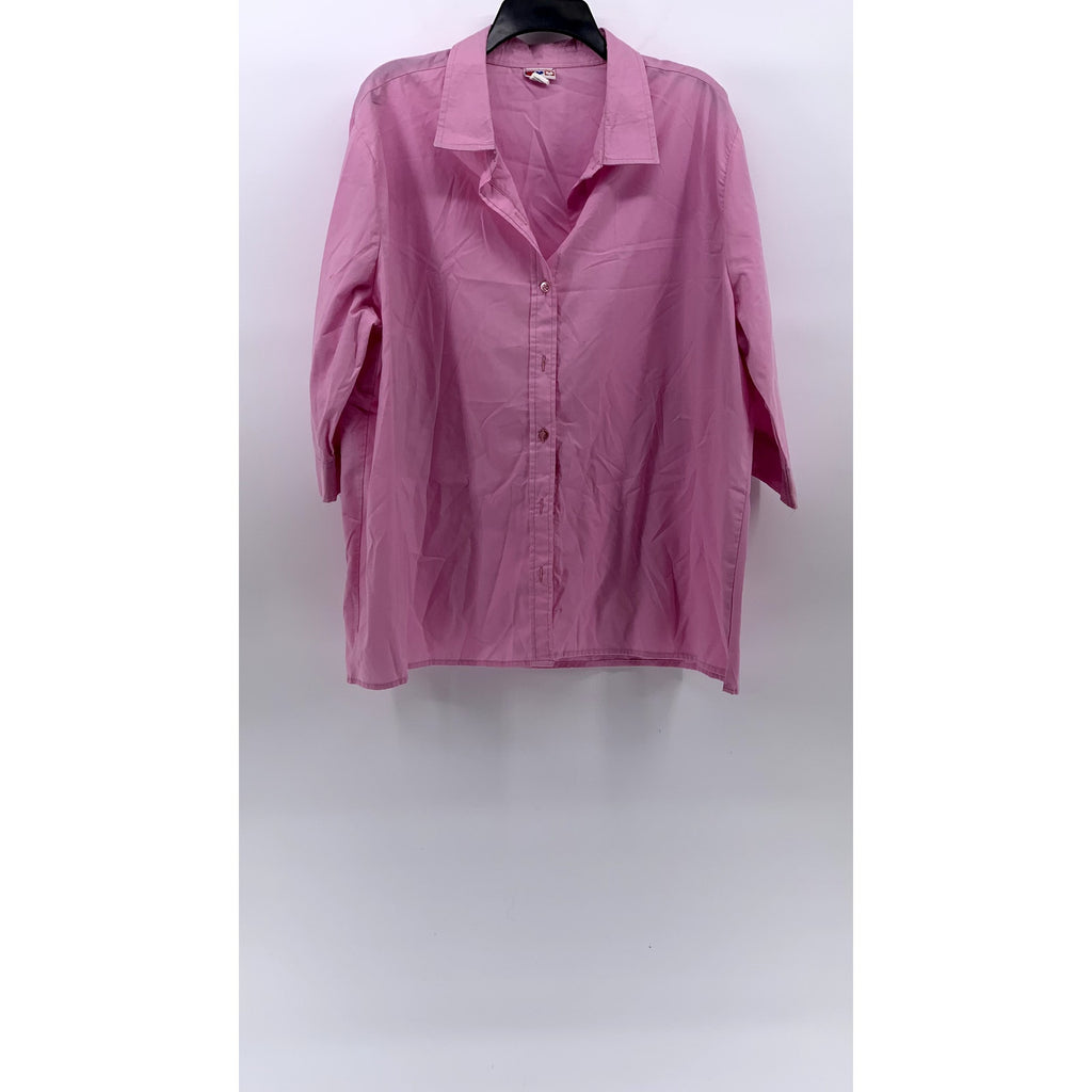 AMERICAN SWEETHEART Women's Vintage Bubblegum Pink Button-Up 3/4 Sleeve Top SZXL