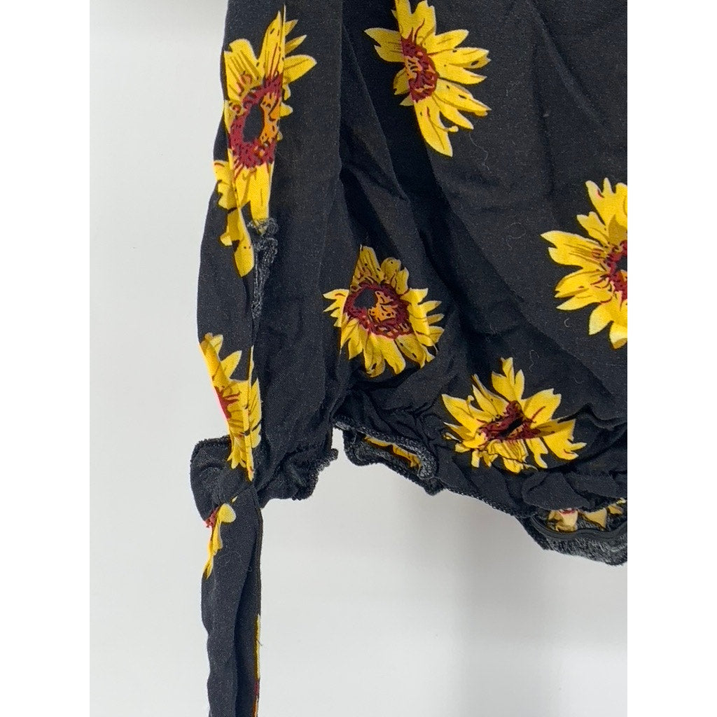 SHEIN CURVE Women's Plus Black Sunflower Crop Top SZ 0X