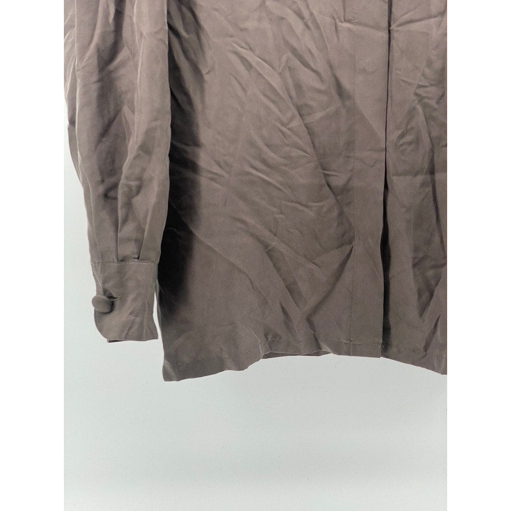 UNBRANDED Women's Brown Button-Up Collarless Long Sleeve Blouse SZ L