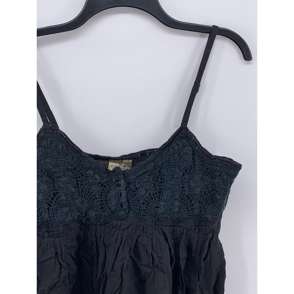 UNBRANDED Women's Washed Black Embroidered Tank Top SZ L