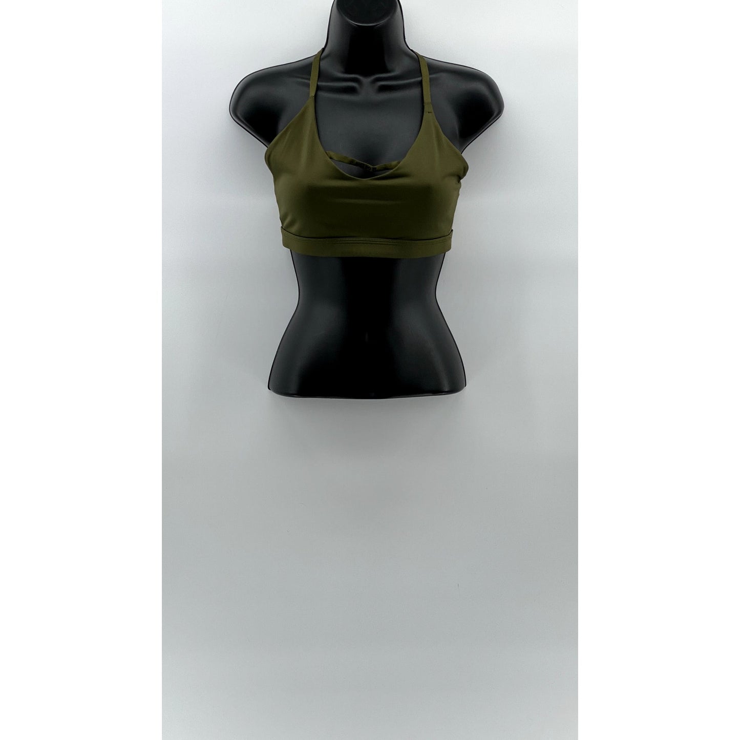 NIKE Women's Olive Green Dri-Fit Strappy Cross-Back V-Neck Strap Sports Bra SZ M
