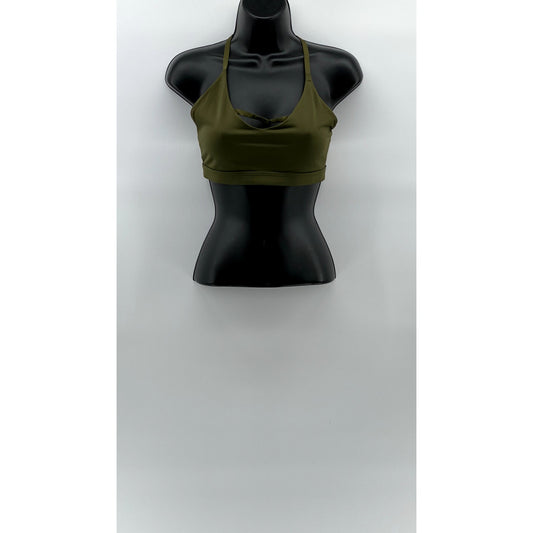 NIKE Women's Olive Green Dri-Fit Strappy Cross-Back V-Neck Strap Sports Bra SZ M