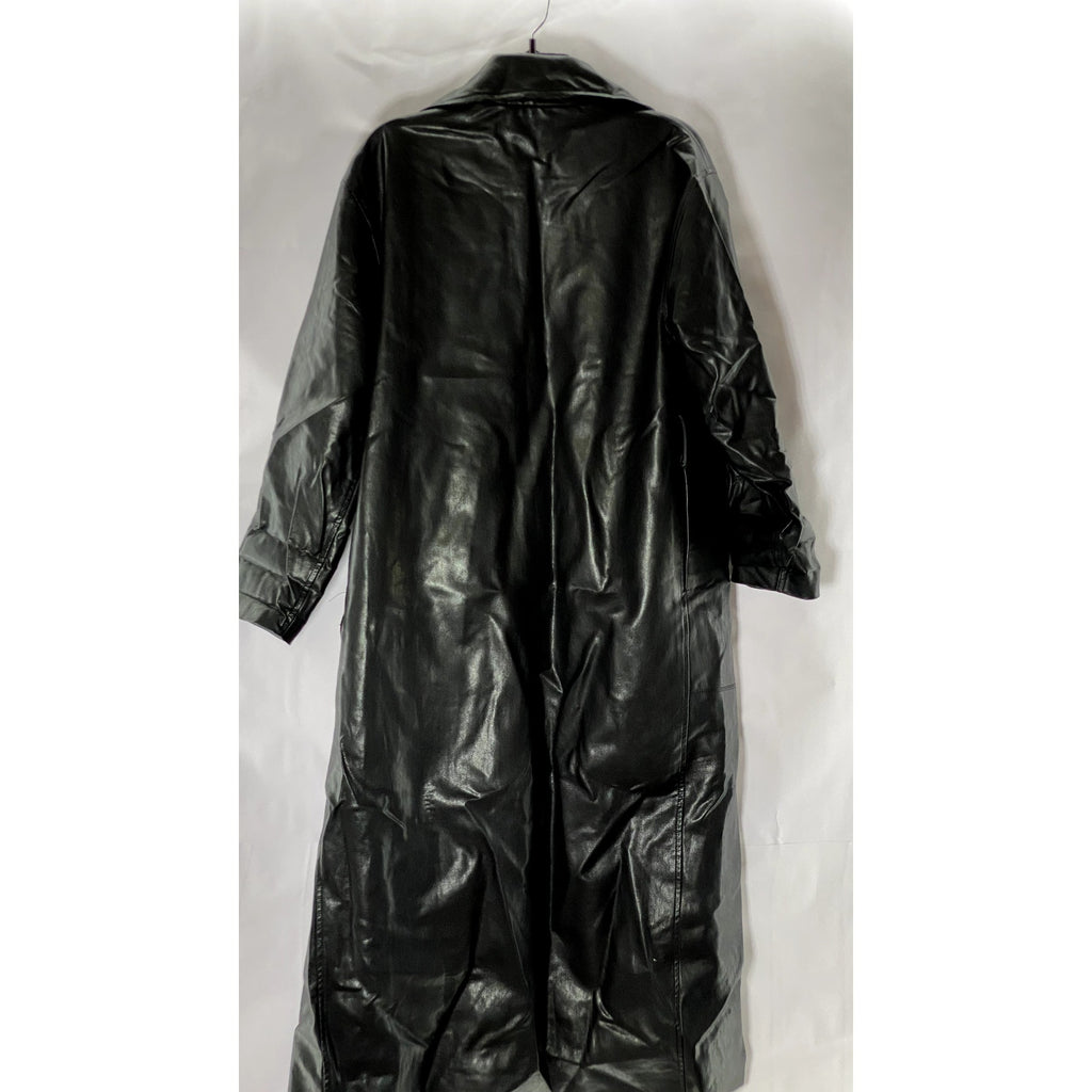 MOTEL Women's Black Faux-Leather Matrix Long Open Front Trench Coat SZ XS